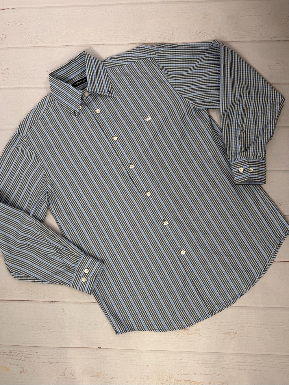 Southern Marsh Navy Blue Plaid Button Down Shirt 100% Cotton Size Small